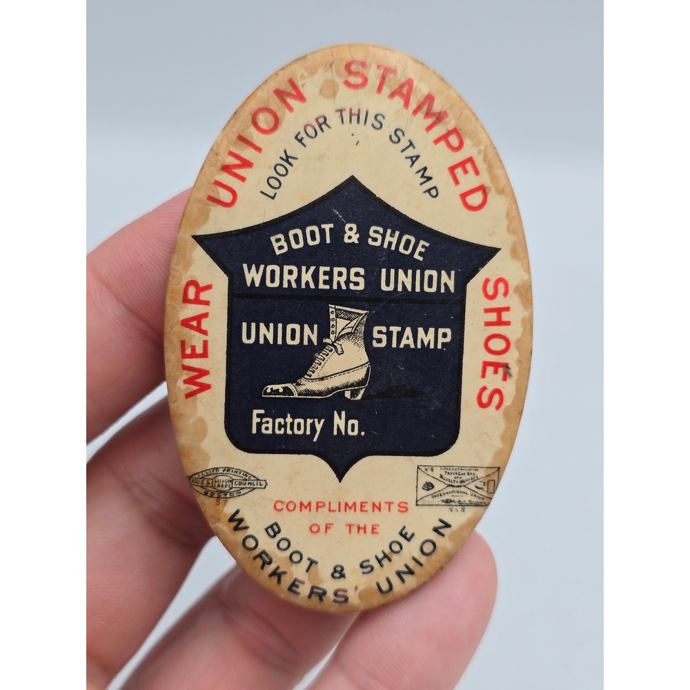 Boot & Shoe Workers Union Antique Celluloid Pocket Mirror Hidden Photo Good